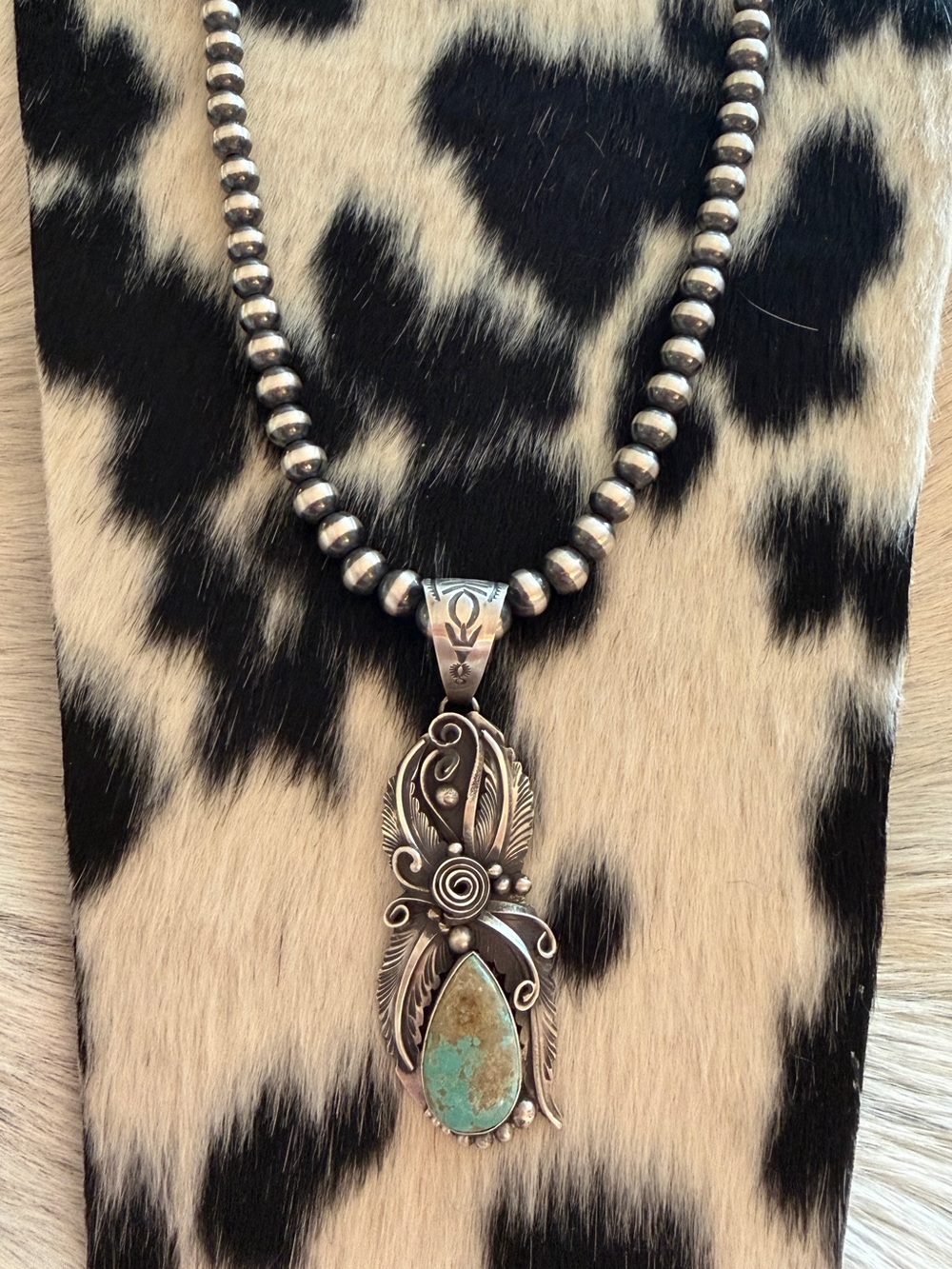 ❤️ Navajo Signed Jimmy Lee Royston Turquoise Sterling 20Gm Native Pendant 3.15”L - Picture 3 of 16